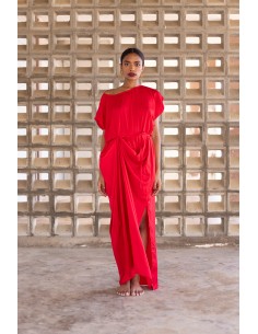 Front ruched draped long dress